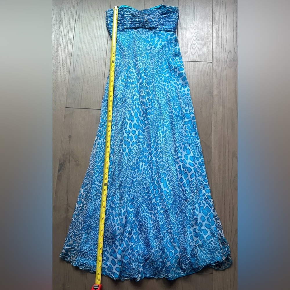 Laundry By Shelli Segal Blue Strapless Animal-Print Silk Gown Maxi Dress - 6 - Picture 8 of 8